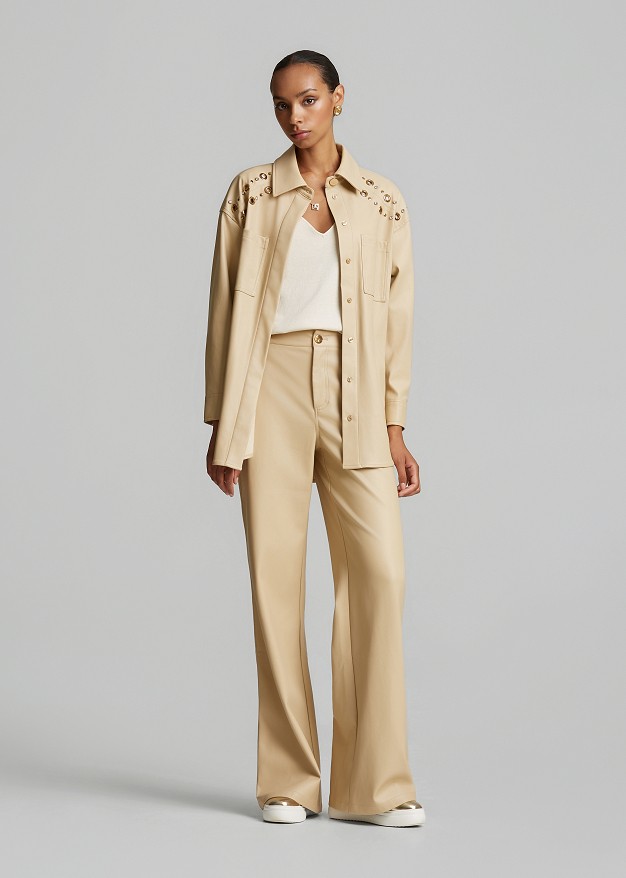 Longline leather look shirt with belt and details