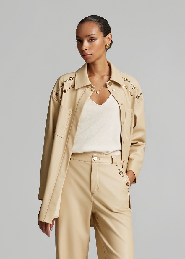 Longline leather look shirt with belt and details