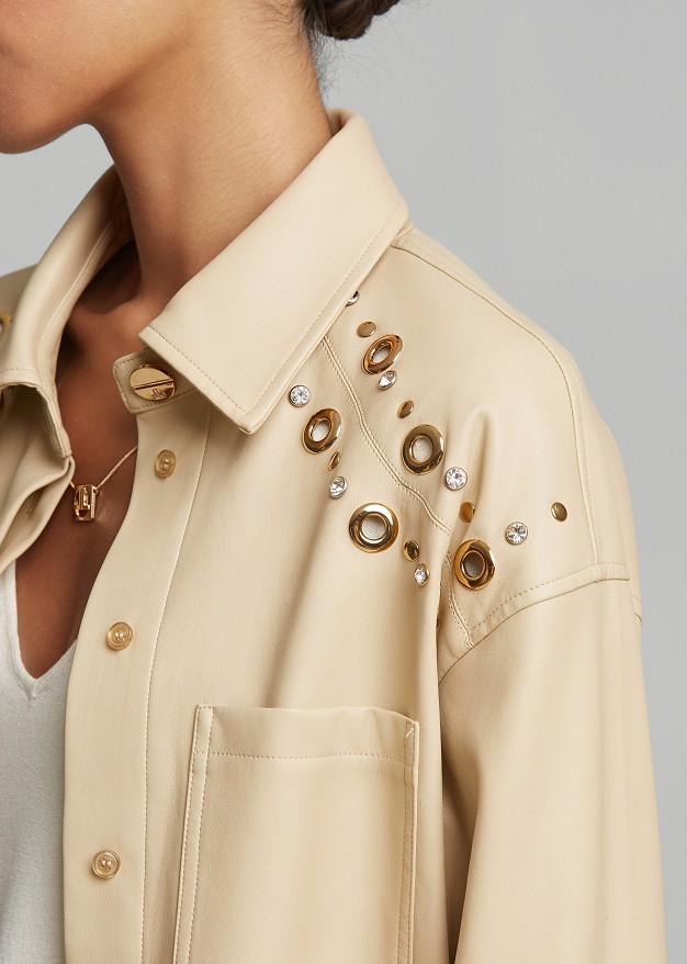 Longline leather look shirt with belt and details