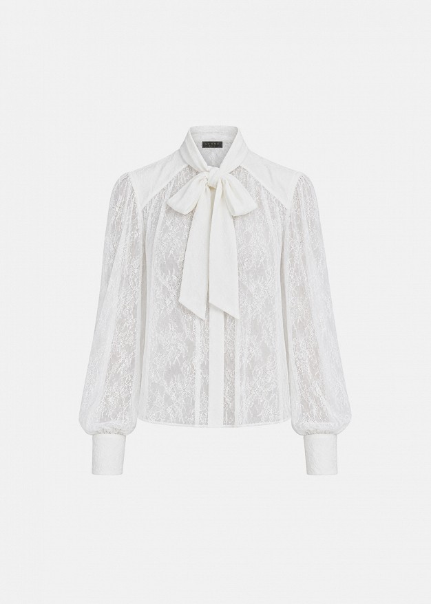 Sequin lace shirt with a tie-neck