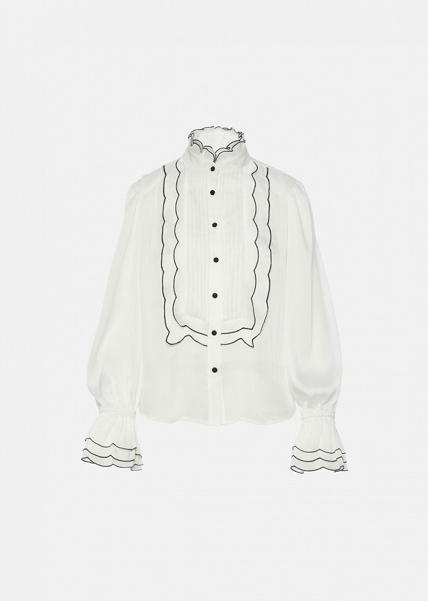 Shirt with ruffles in black and white