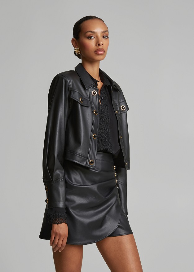 Cropped faux-leather jacket