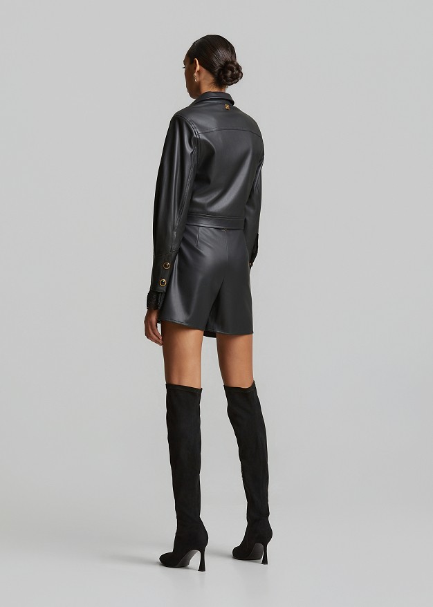 Cropped faux-leather jacket