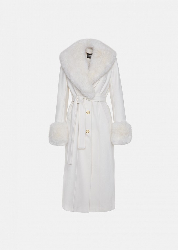 Straight-cut wool-look coat featuring faux fur details