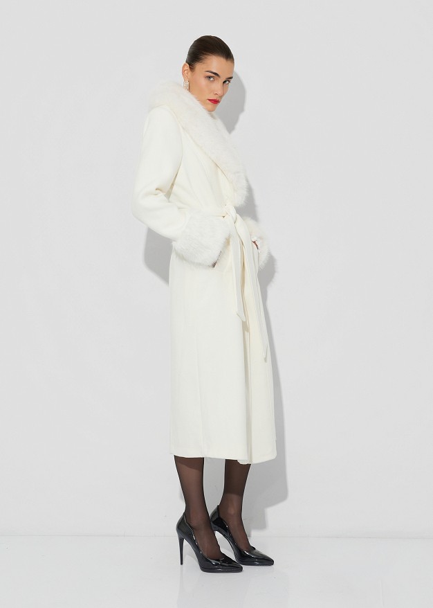Straight-cut wool-look coat featuring faux fur details
