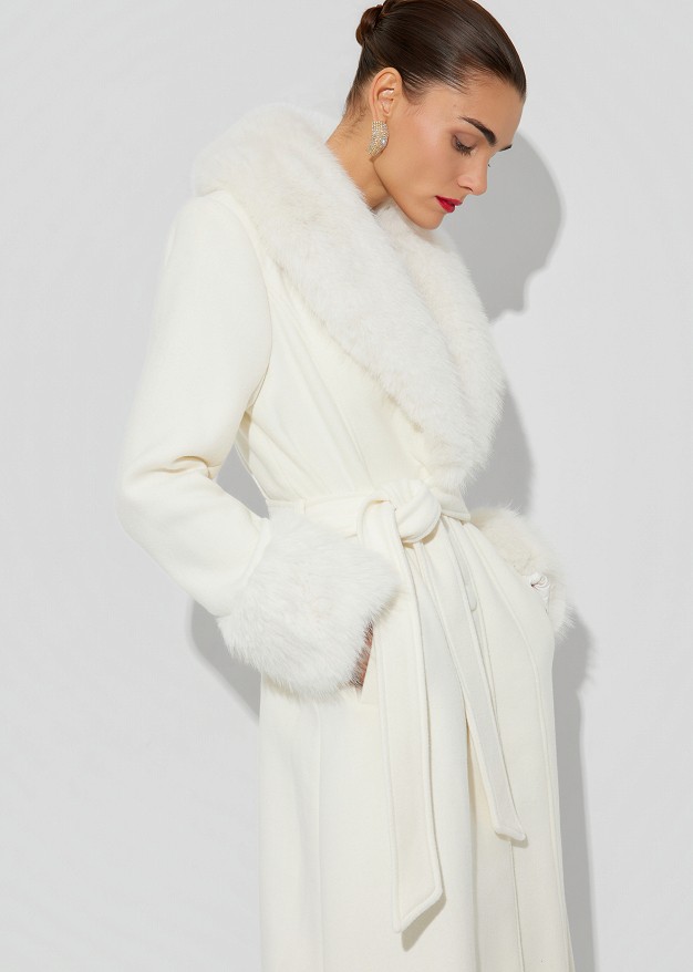Straight-cut wool-look coat featuring faux fur details