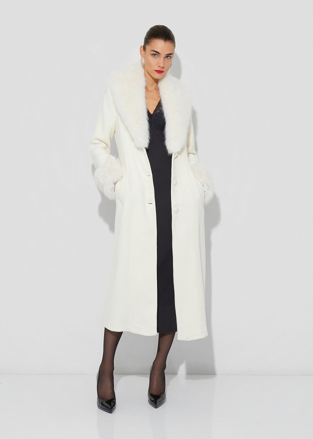Straight-cut wool-look coat featuring faux fur details