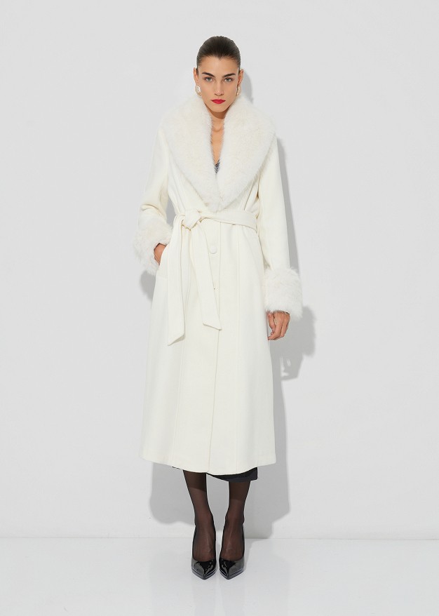 Straight-cut wool-look coat featuring faux fur details