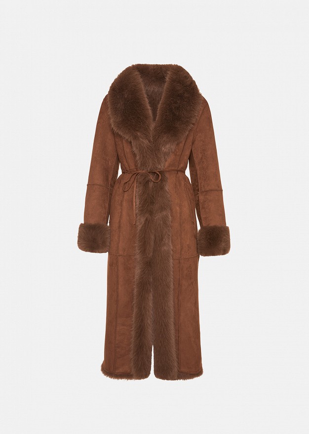 Long reversible sheepskin coat with faux fur