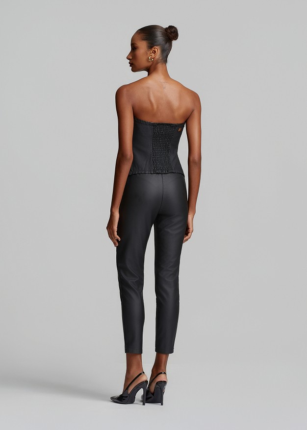Strapless leather look bustier