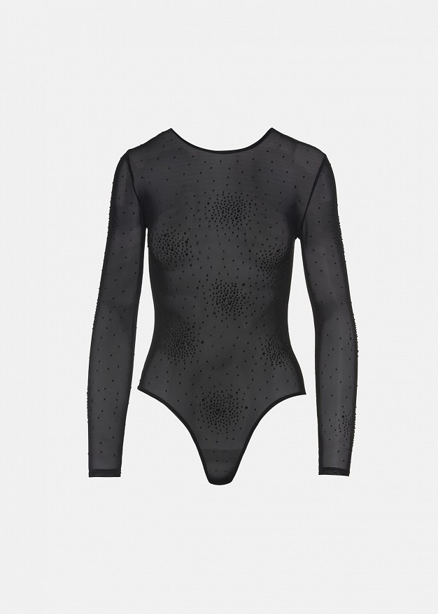 Sheer bodysuit in rhinestones