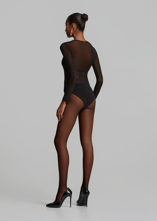 Sheer bodysuit in rhinestones