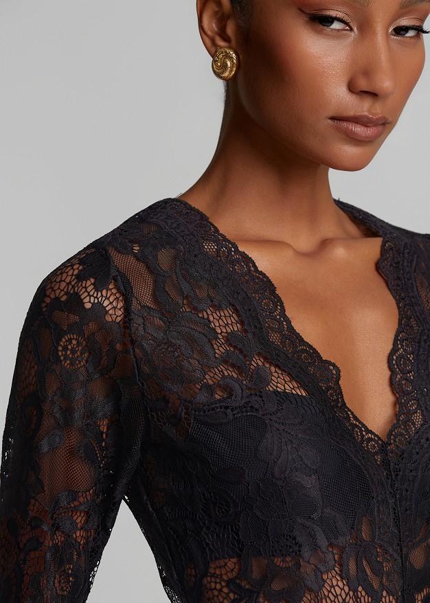 Lace bodysuit with a V-neck