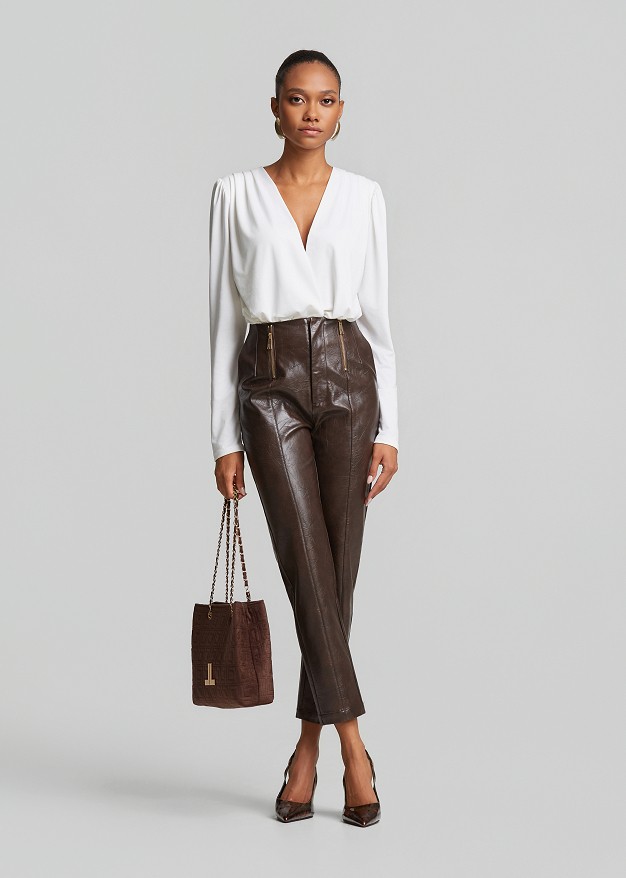 Wrap bodysuit in deep neckline