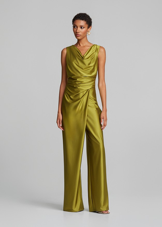 Sleeveless draped jumpsuit in satin look