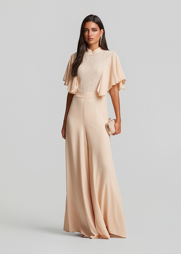 Sequin lace jumpsuit with ruffle sleeves