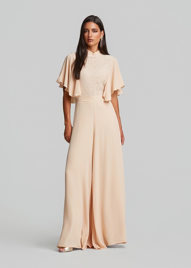 Sequin lace jumpsuit with ruffle sleeves