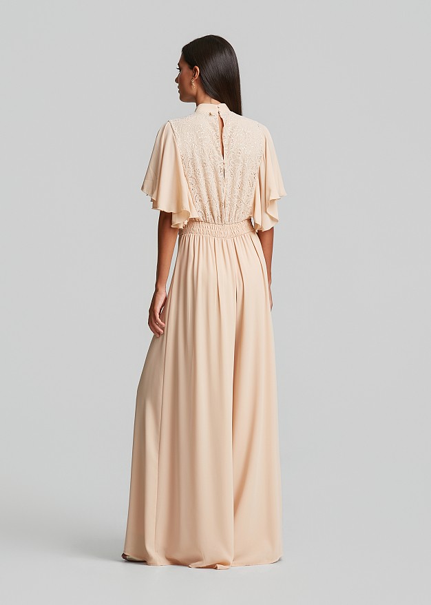 Sequin lace jumpsuit with ruffle sleeves