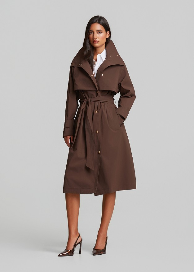 Longline trench coat in high collar