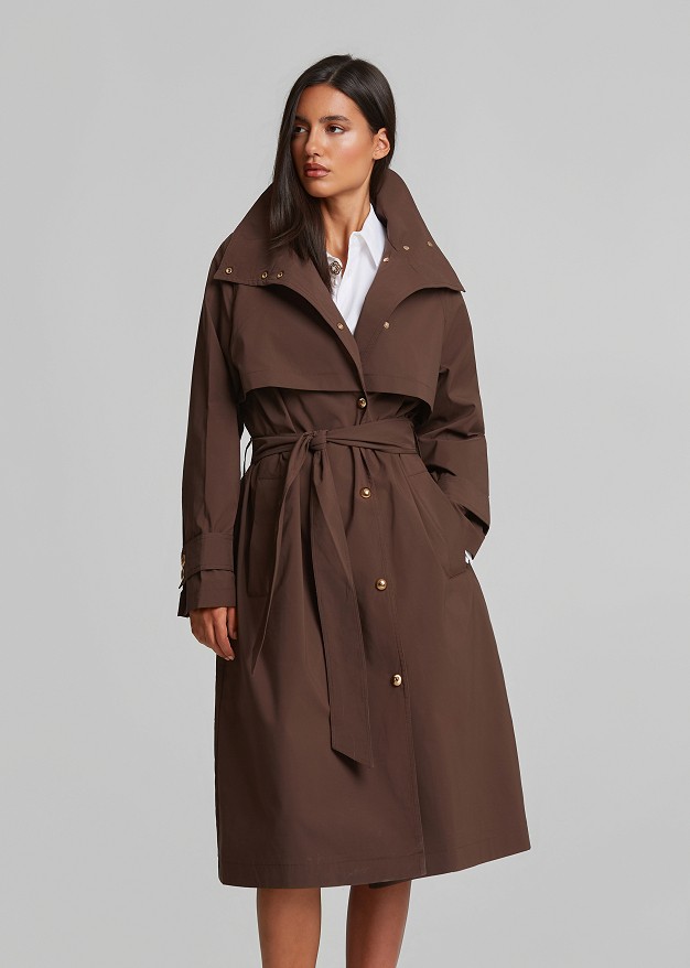 Longline trench coat in high collar