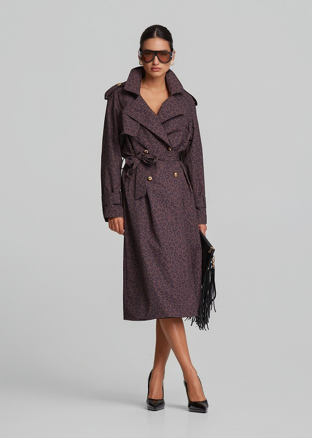 Animal print trench coat