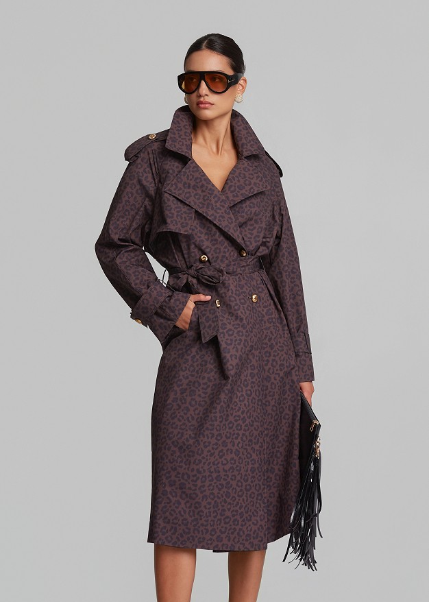 Animal print trench coat