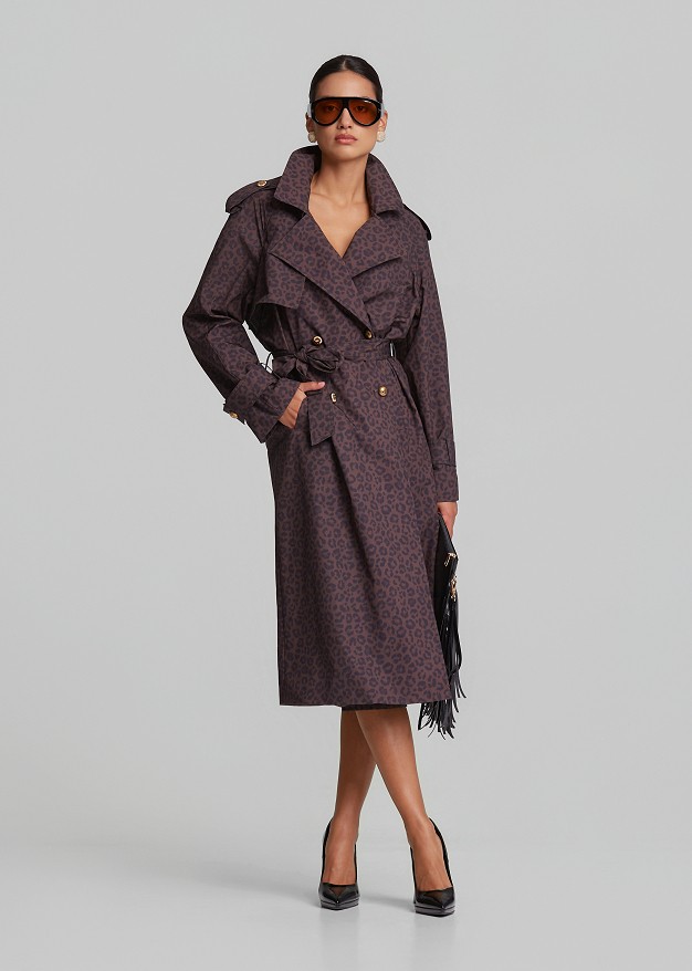 Animal print trench coat