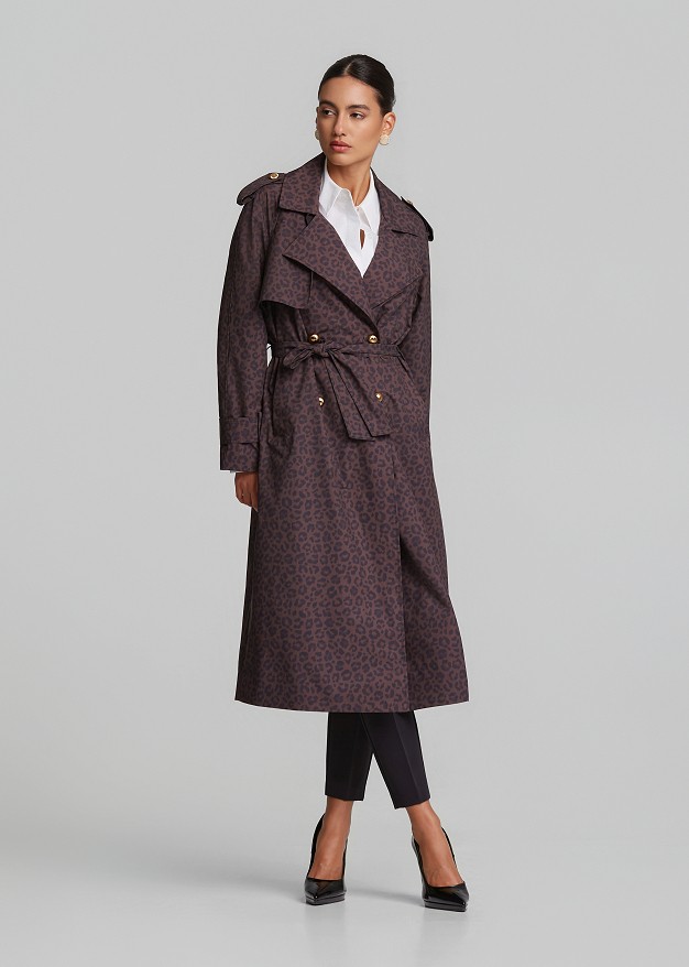 Animal print trench coat