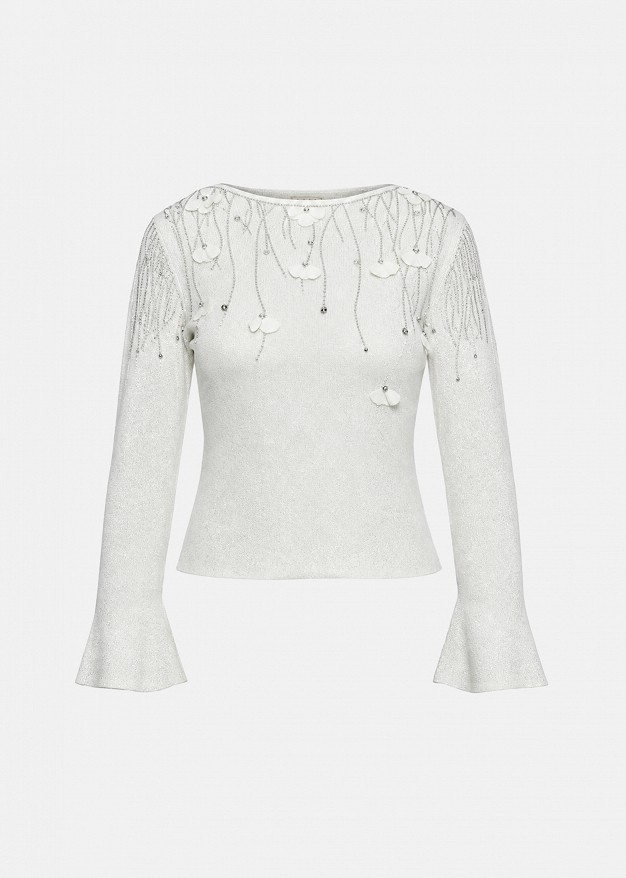 Lurex sweater with decorative crystals