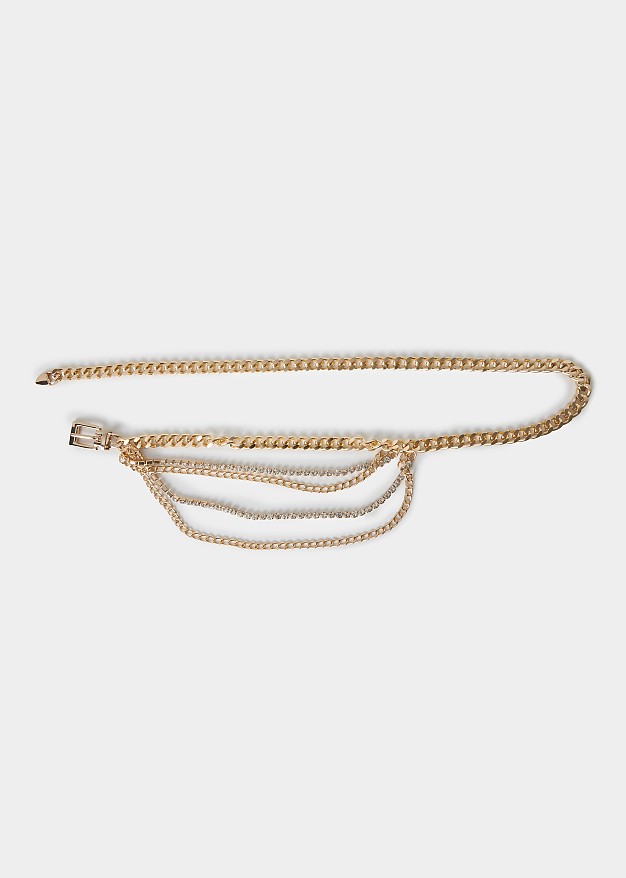 Layered chain belt with rhinestones