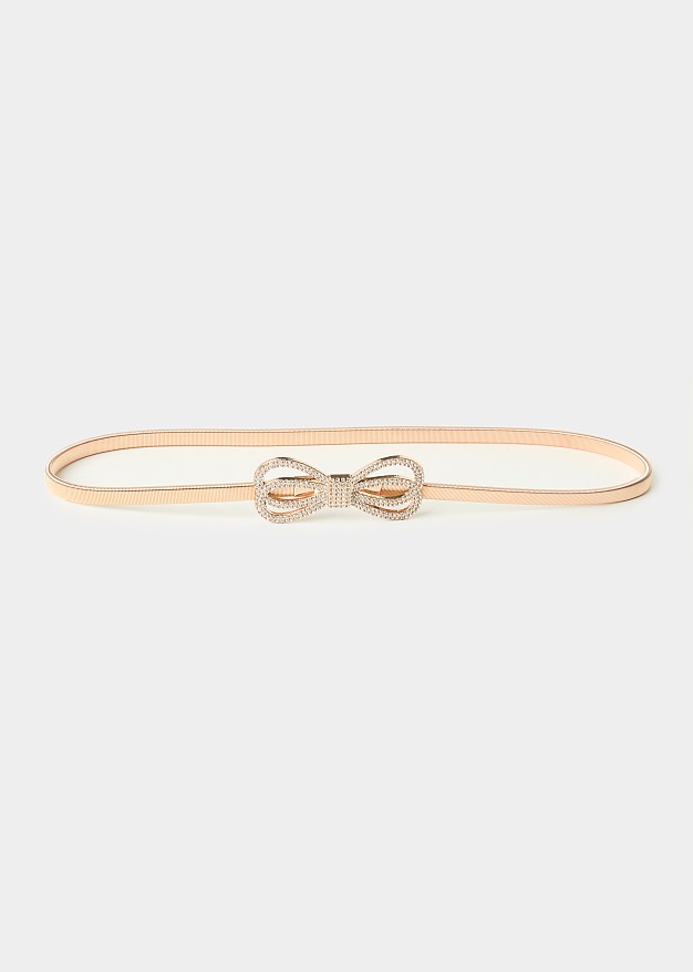 Metal belt with a rhinestone bow buckle