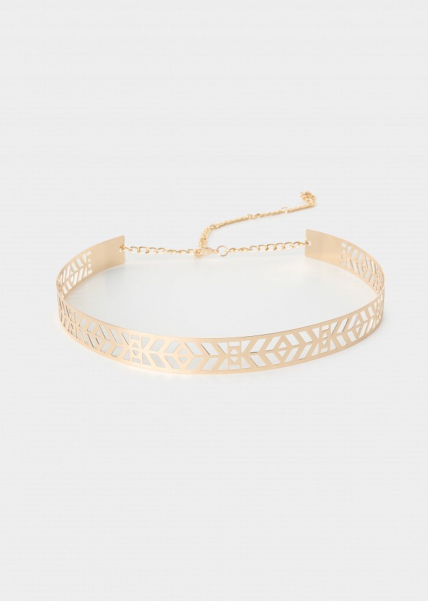 Metallic geometric belt in a gold-tone finish