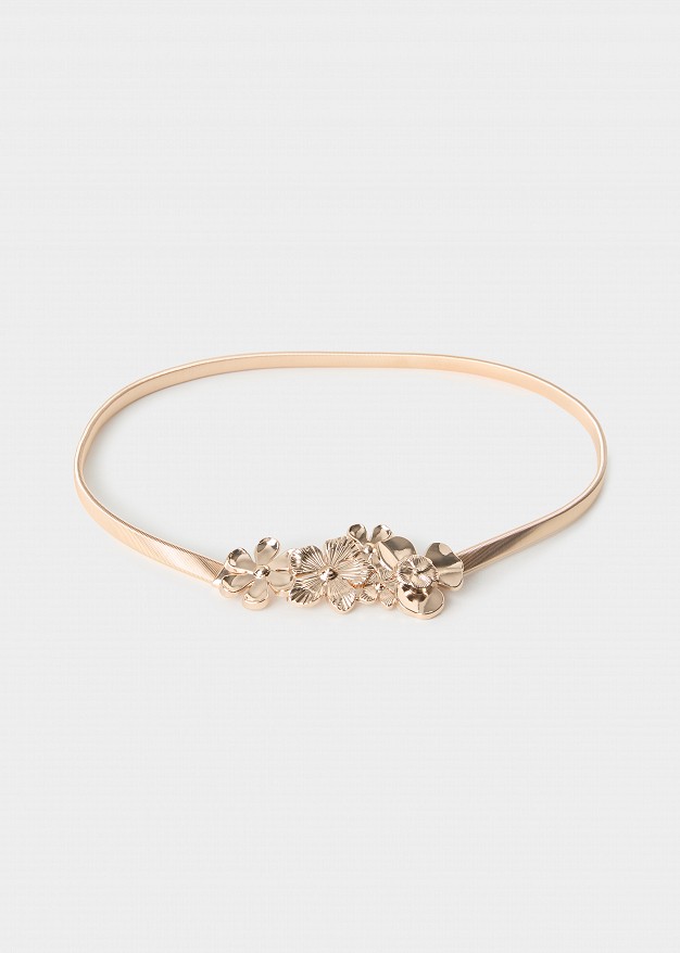 Thin elastic belt with floral buckle