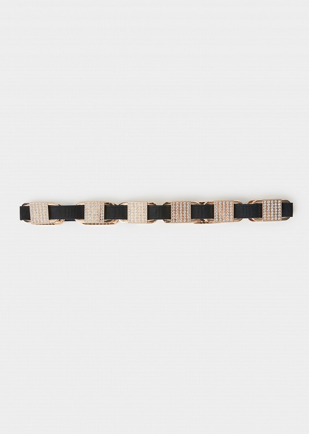 Belt with gold-tone details and rhinestones