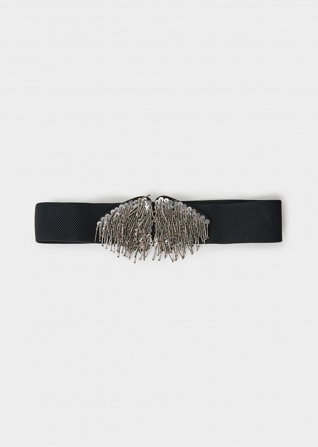 Elastic belt with sequin and rhinestone buckle