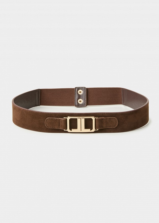 Belt with decorative logo detail in suede look