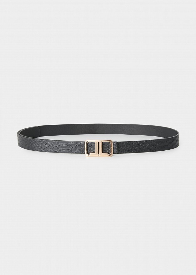 Belt with a metal buckle and croc leather-look