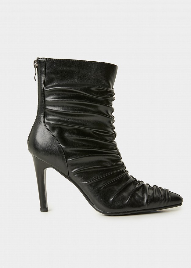Pointed-toe ruched ankle boots