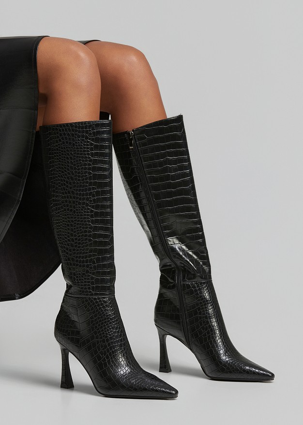 Crocodile effect leather look boots