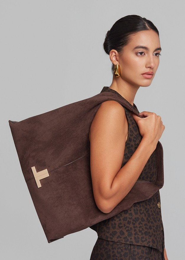 Oversized shoulder bag with a suede-effect finish
