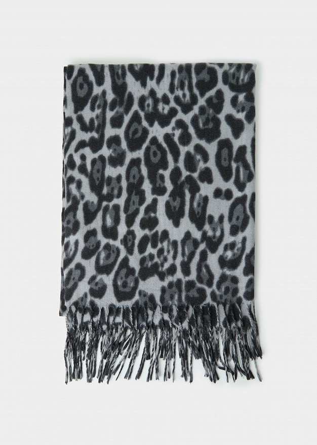 Animal print εσάρπα με κρόσσια
