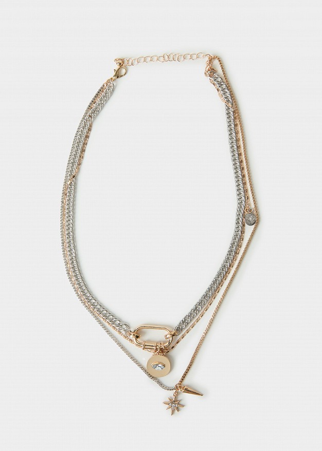 Τριπλή αλυσίδα κολιέ με charms