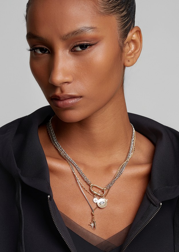Triple chain charm necklace