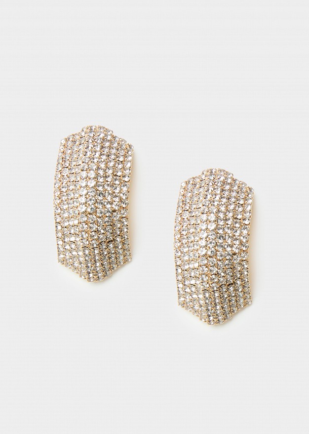 Large curved earrings in rhinestones