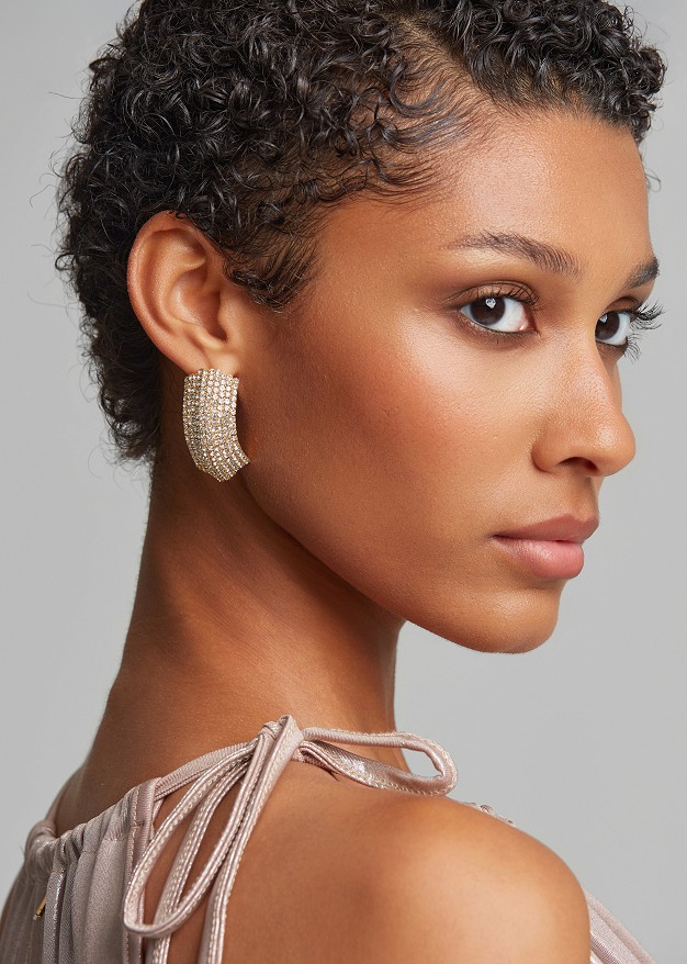 Large curved earrings in rhinestones