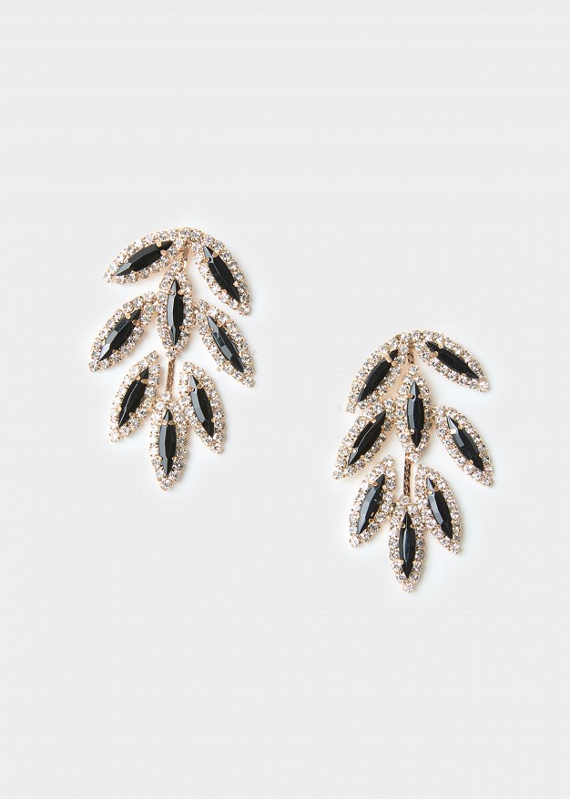 Drop earrings leafs in crystal