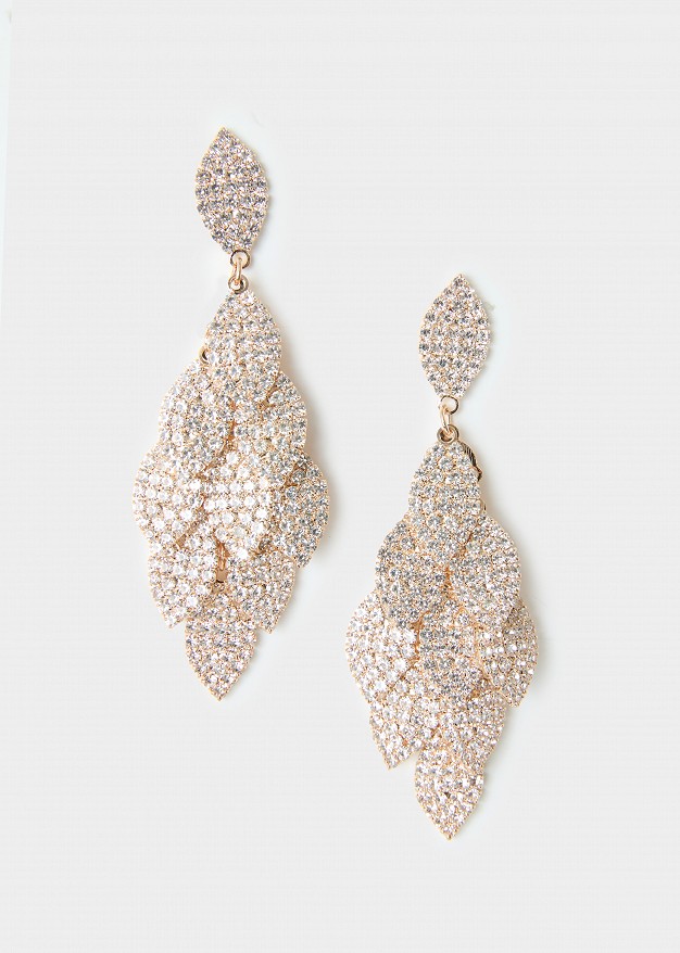 Leaf-shaped drop earrings in rhinestones