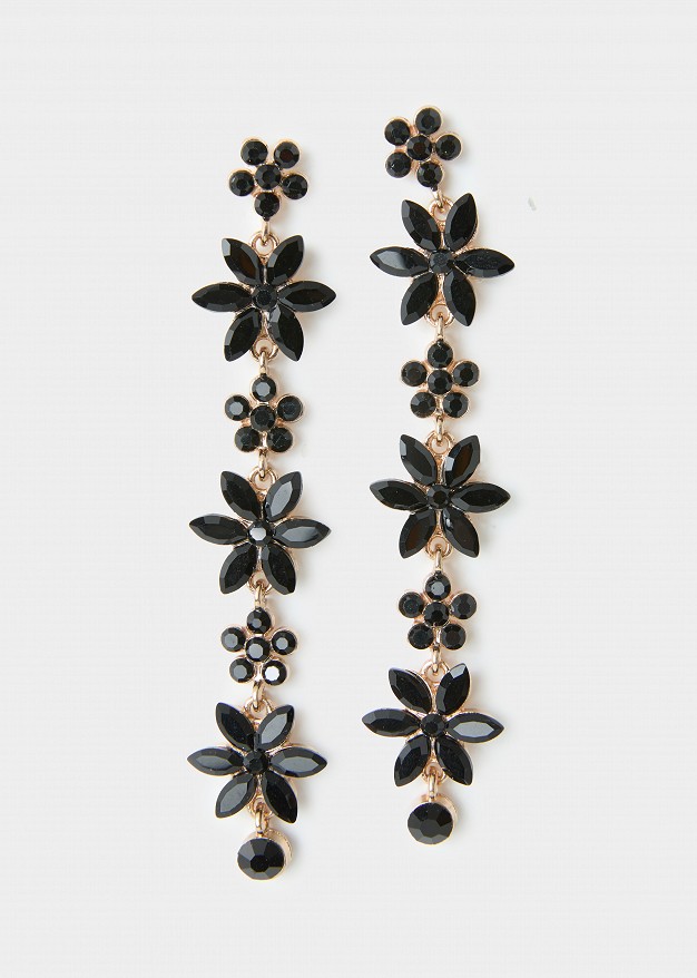 Floral drop earrings with rhinestones