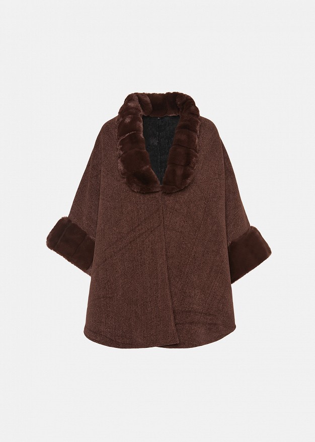 Suede-look cape with faux fur details