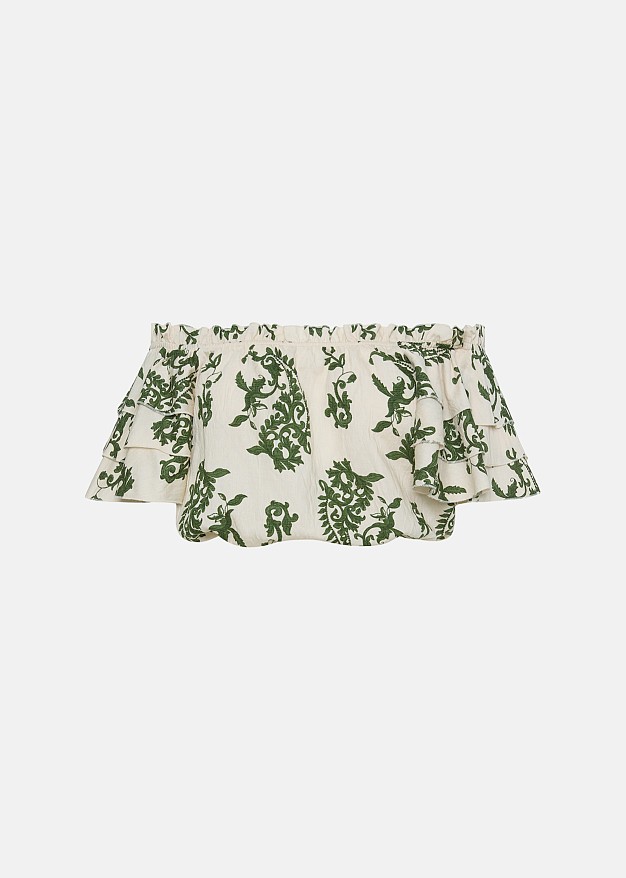 Printed off-shoulder top with ruffle sleeves